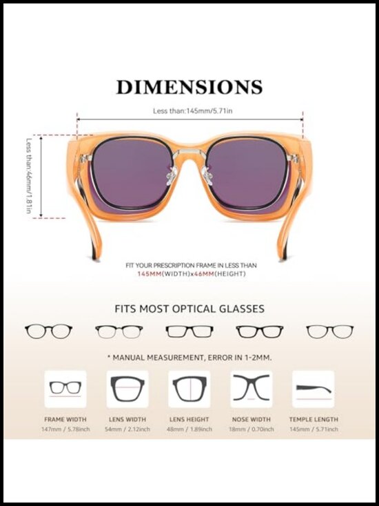 Polarized Fit Over Sunglasses Oversized Square Wrap Around UV400 Protection main image 6